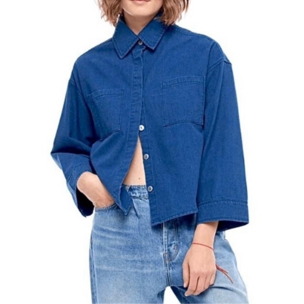 Sandrine Rose Double Pocket Denim button up top, NWT, size small